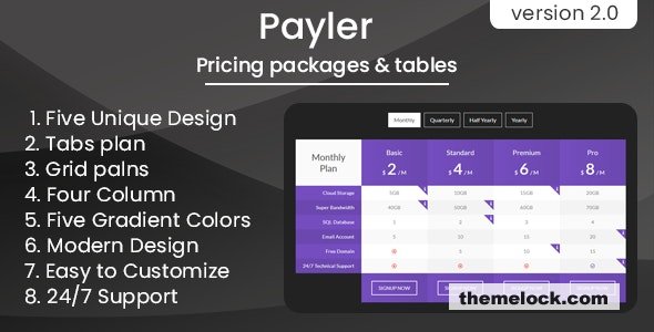 Payler v2.0 - Pricing Packages & Tables