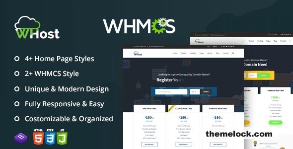 WHost-Domain Hosting Server Rental with WHMCS Responsive HTML5 Template