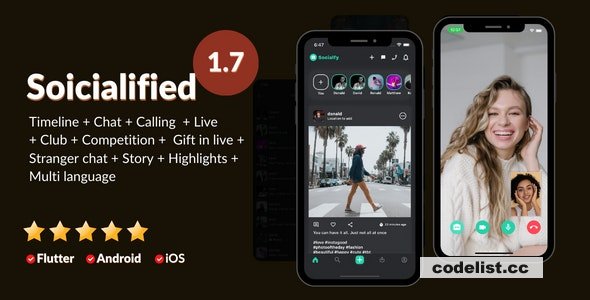 Social media app clone (instagram, facebook, linked in etc) + Node.js socket Chat + Calling + Live v1.8 - nulled