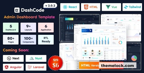 Download DashCode v2.0.2 – React, Vuejs, Tailwind Dashboard Template | Free Nulled Scripts