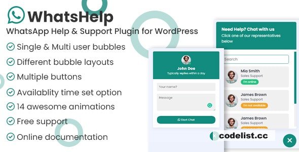 WhatsApp Chat Support Pro WordPress Plugin v1.2.1