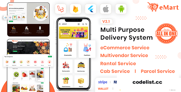 eMart v5.1 - Multivendor Food, eCommerce, Parcel, Taxi booking, Car Rental App with Admin and Website