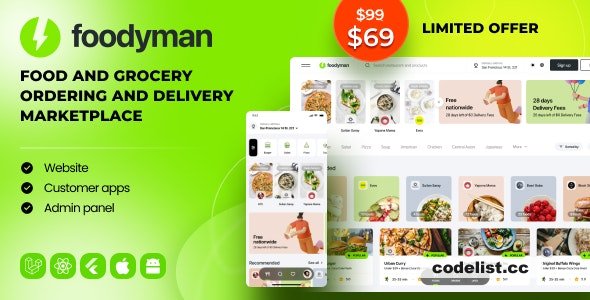 Foodyman v2025-4 - Multi-Restaurant Food and Grocery - nulled