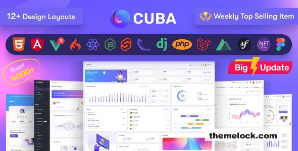 Cuba v9.1 - HTML, React, Angular 15, Vue 3 JS, Nuxt, Nodejs, Asp.Net & Laravel Admin Dashboard Template