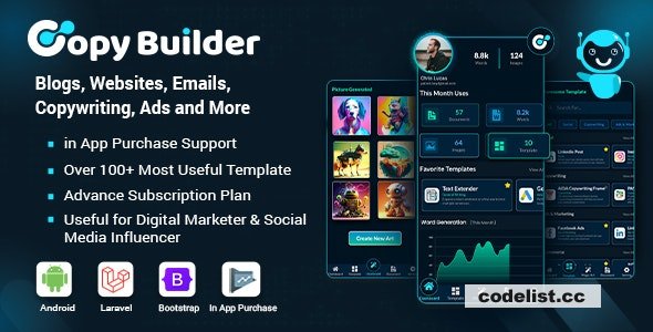 Copy Builder v2.0 - OpenAI ChatGPT AI Writing Assistant, AI Image Generator, and Content Creator as SaaS - nulled
