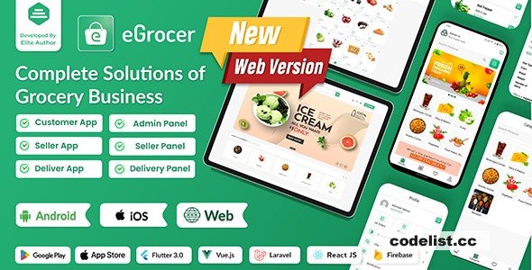eGrocer v1.8.0 - Online Multi Vendor Grocery Store, eCommerce Marketplace Flutter Full App with Admin Panel - nulled