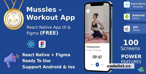Workout Apps v1.1 - UI Kit, React Native, Figma (FREE), Mussles