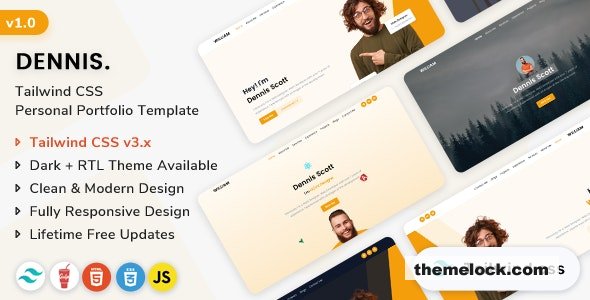 Dennis - Tailwind CSS Personal Portfolio HTML Template + Dark + RTL