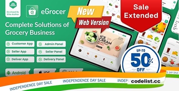 eGrocer v1.9.2 - Online Multi Vendor Grocery Store, eCommerce Marketplace Flutter Full App with Admin Panel - nulled