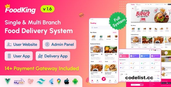 FoodKing v1.6 - Restaurant Food Delivery System with Admin Panel & Delivery Man App - nulled