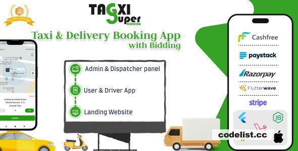 Tagxi Super Bidding v2.7 - Taxi + Goods Delivery Complete Solution With Bidding Options