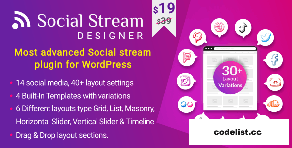 Social Stream Designer v1.1.9 - Instagram Facebook Twitter Feed - Social media Feed Grid Gallery Plugin