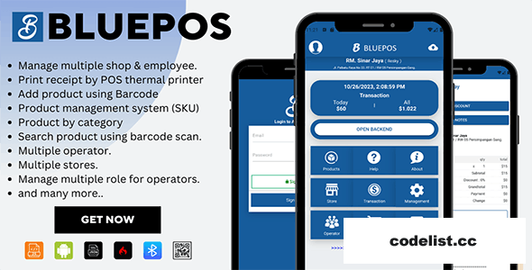 BLUEPOS v1.1 - Android Mobile Point of sale (POS) With Admin Backend API