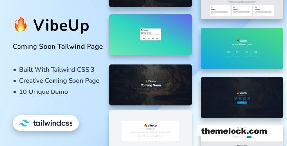 VibeUp - Tailwind CSS Coming Soon HTML Template
