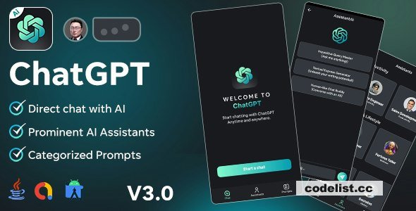 AssistantAi v3.0 - ChatGPT App - Android Java App + AdMob Ads