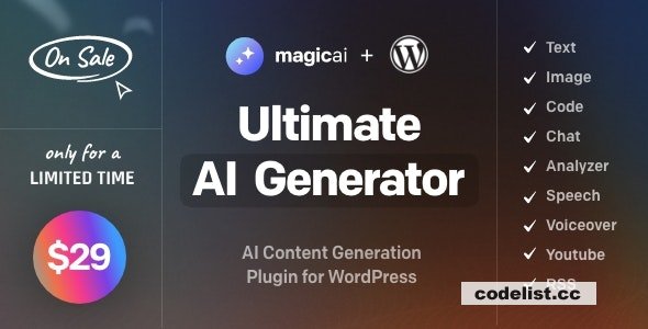 MagicAI for WordPress v1.1 - AI Text, Image, Chat, Code, and Voice Generator