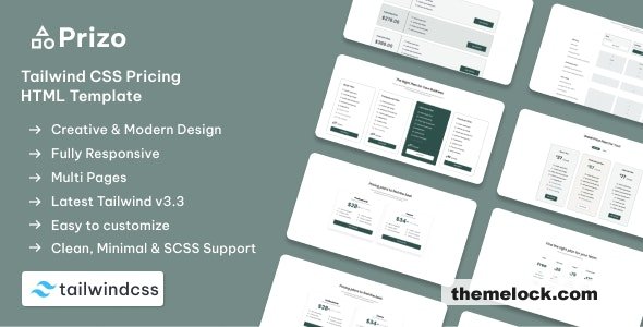 Prizo - Tailwind Pricing Table HTML Website Template