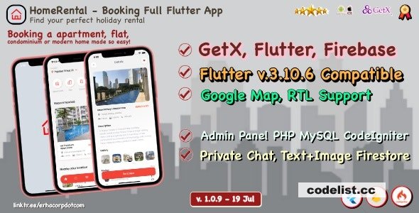 HomeRental v1.0.9 - Booking Properties Full Flutter App with Chat
