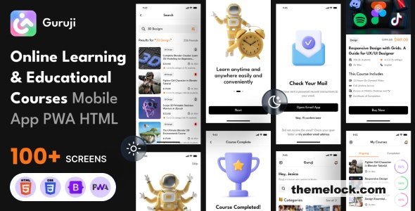 Guruji - Online Learning and Education Mobile App PWA HTML Template