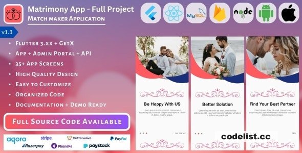 Matrimony App v1.7 - Match Maker - Full Project (Mobile App, Admin Panel, API, Database)