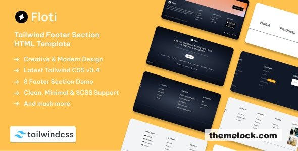 Floti - Tailwind CSS 3 Footer Section HTML Template