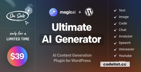 MagicAI for WordPress v1.4 - AI Text, Image, Chat, Code, and Voice Generator