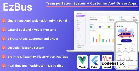 EZBus v2.2 - Transportation Management Solution - Two Flutter Apps + Backend + Admin panel