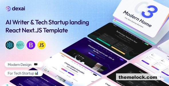 Dex.AI - AI Writer & Tech Startup Landing Page NextJS Template