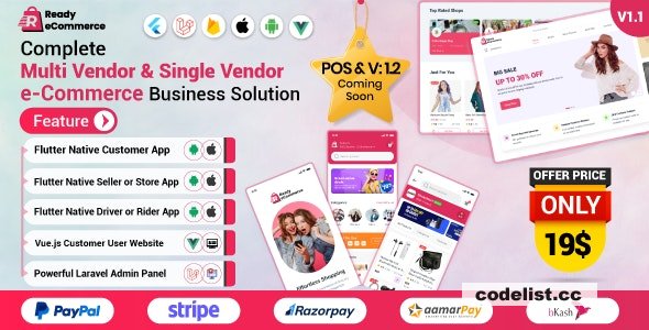 Ready ecommerce v1.0 - Complete Multi Vendor e-Commerce Mobile App, Website, Rider App with Seller App