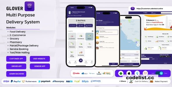 Glover v1.7.70 – Grocery, Food, Pharmacy Courier & Service Provider + Backend + Driver & Vendor app