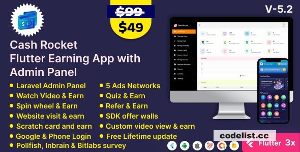 Cash Rocket v6.4 – Flutter Online Earning App with Admin Panel