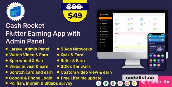 Cash Rocket v6.1 – Flutter Online Earning App with Admin Panel - nulled