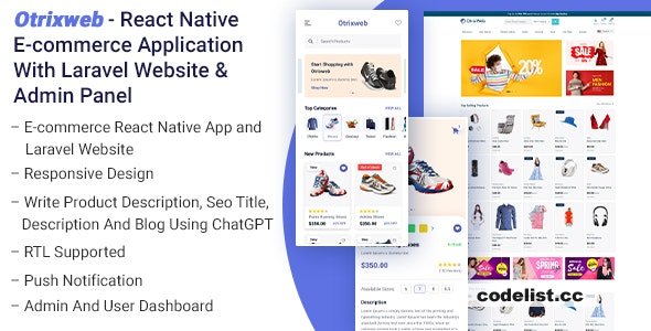 Otrixweb v1.3.0 - React Native Ecommerce Application With Laravel Website