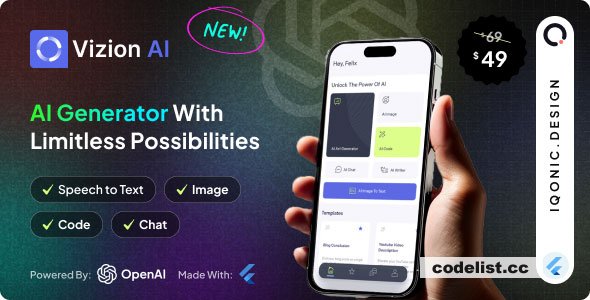 Vizion AI v2.6.0 - AI Creator App with Flutter with ChatGPT-4o