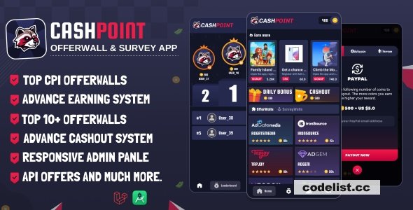 CashPoint Offers & Survay App with Admin Panel v1.8 - nulled