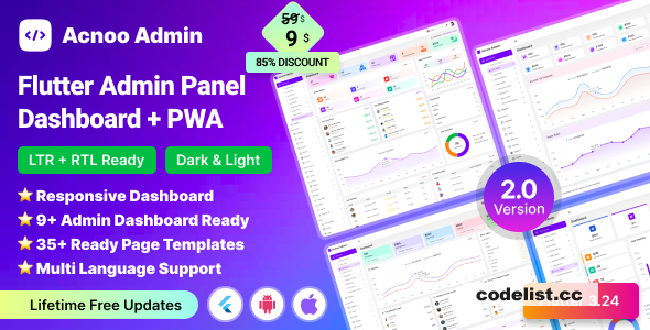 Acnoo Admin v2.0 - Flutter Admin Panel Dashboard with PWA