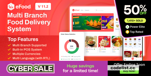 eFood v11.2 - Food Delivery App with Laravel Admin Panel + Delivery Man App - nulled