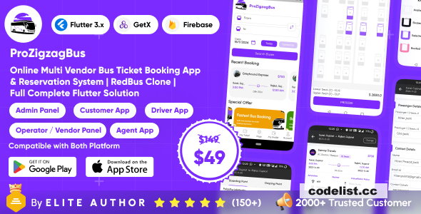 ProZigzagBus v1.3 - Online Multi Vendor Bus Ticket Booking App & Reservation System Flutter Solution