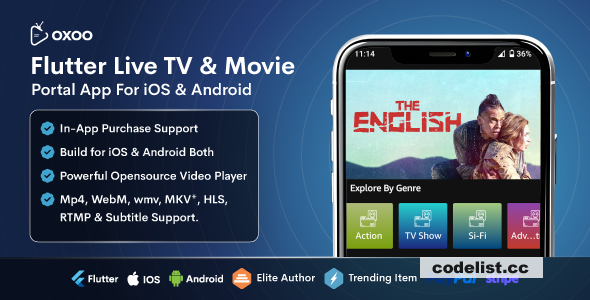 OXOO v1.2.0 - Flutter Live TV & Movie Portal App for iOS And Android
