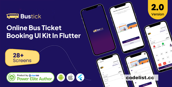 BusTick v2.0 - Online Bus Ticket Booking App UI Kit in Flutter
