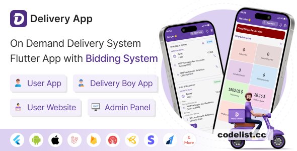 Delivery App v27.0 - On Demand Delivery System Flutter App with bidding system