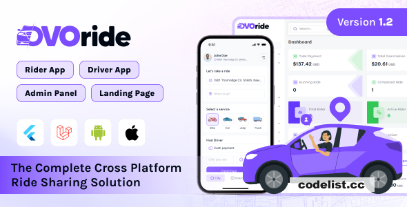 OvoRide v1.2 - Complete Cross Platform Ride Sharing Solution