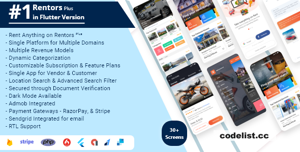 Rentors Plus v2.0 - Universal Flutter App For Renting and Hiring