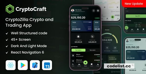 CryptoCraft v2.0 - React Native CLI Cryptocurrency Mobile App Template