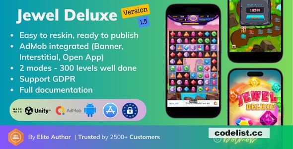 Jewel Deluxe v1.5 - Unity Complete Project (Android + iOS + AdMob)
