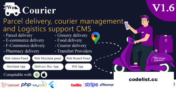 We Courier v1.6 - Courier and logistics management CMS with Merchant, Delivery app - nulled