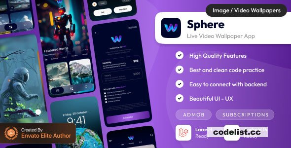 Sphere - Live Wallpaper App - Android Wallpaper app with admin panel (Laravel) - 10 march 2025