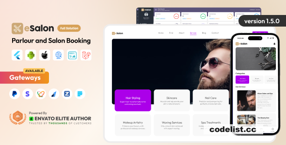 eSalon v1.5.0 - Parlour and Salon Booking Full Solution - nulled