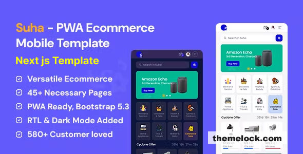Suha - PWA Ecommerce Mobile React Next js Template
