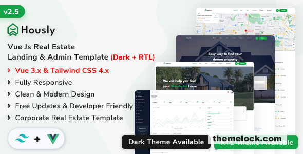 Hously v2.5.0 - Vue Real Estate Landing & Admin Dashboard Template